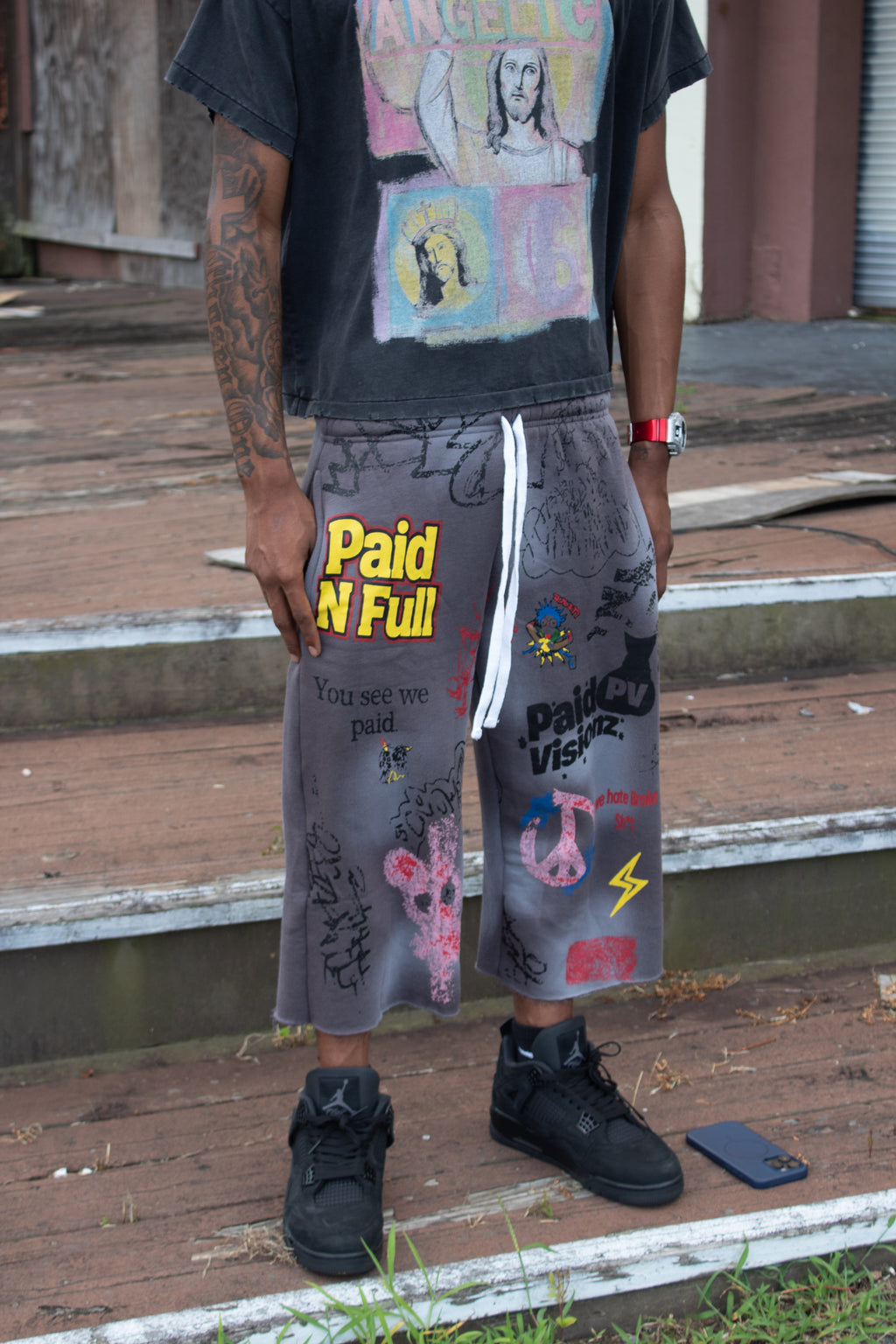 “Paid Graffiti” Long Fashion Shorts